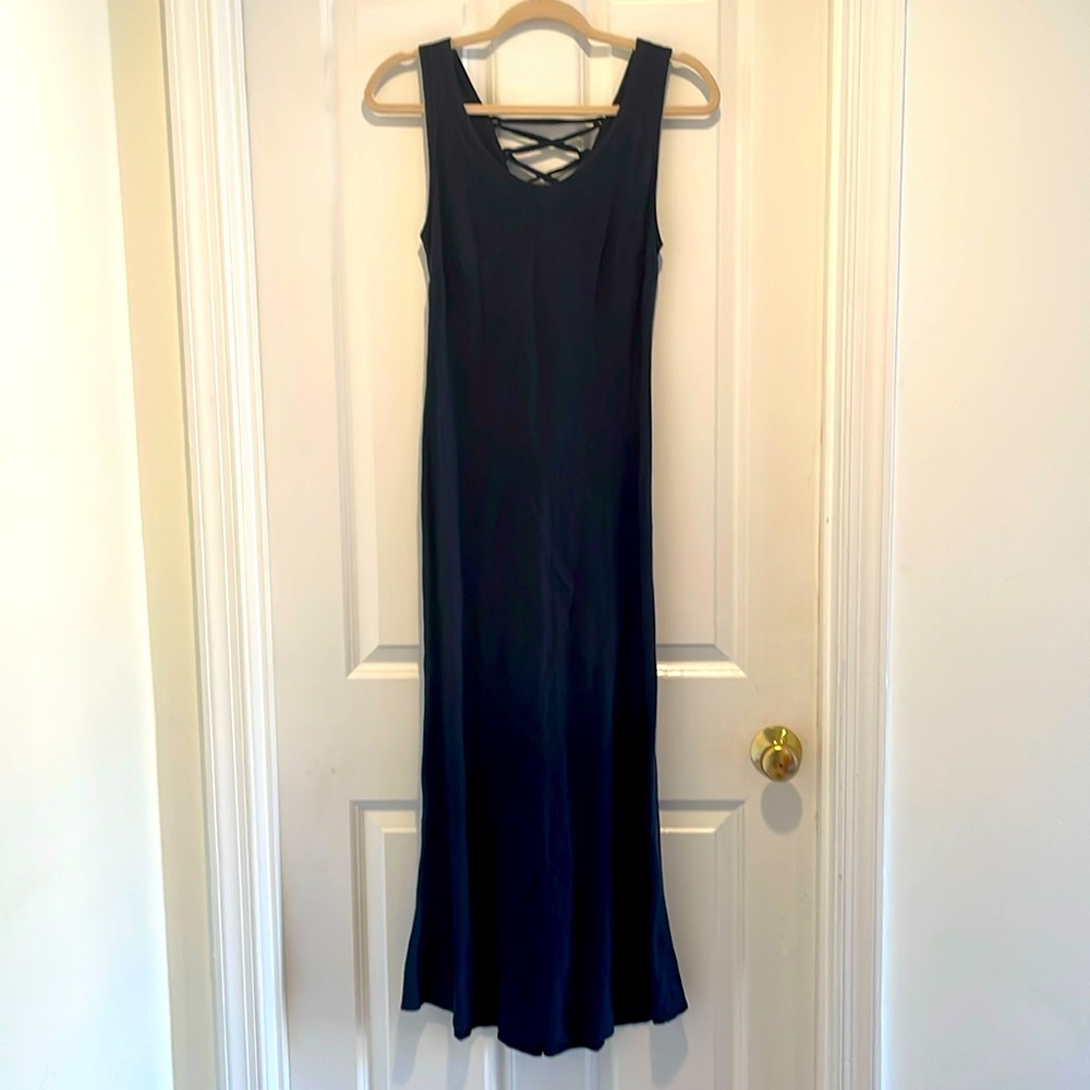 New LAVINIA TEMPLE Linen Sleeveless Dark Blue Maxi Dress - Size XS